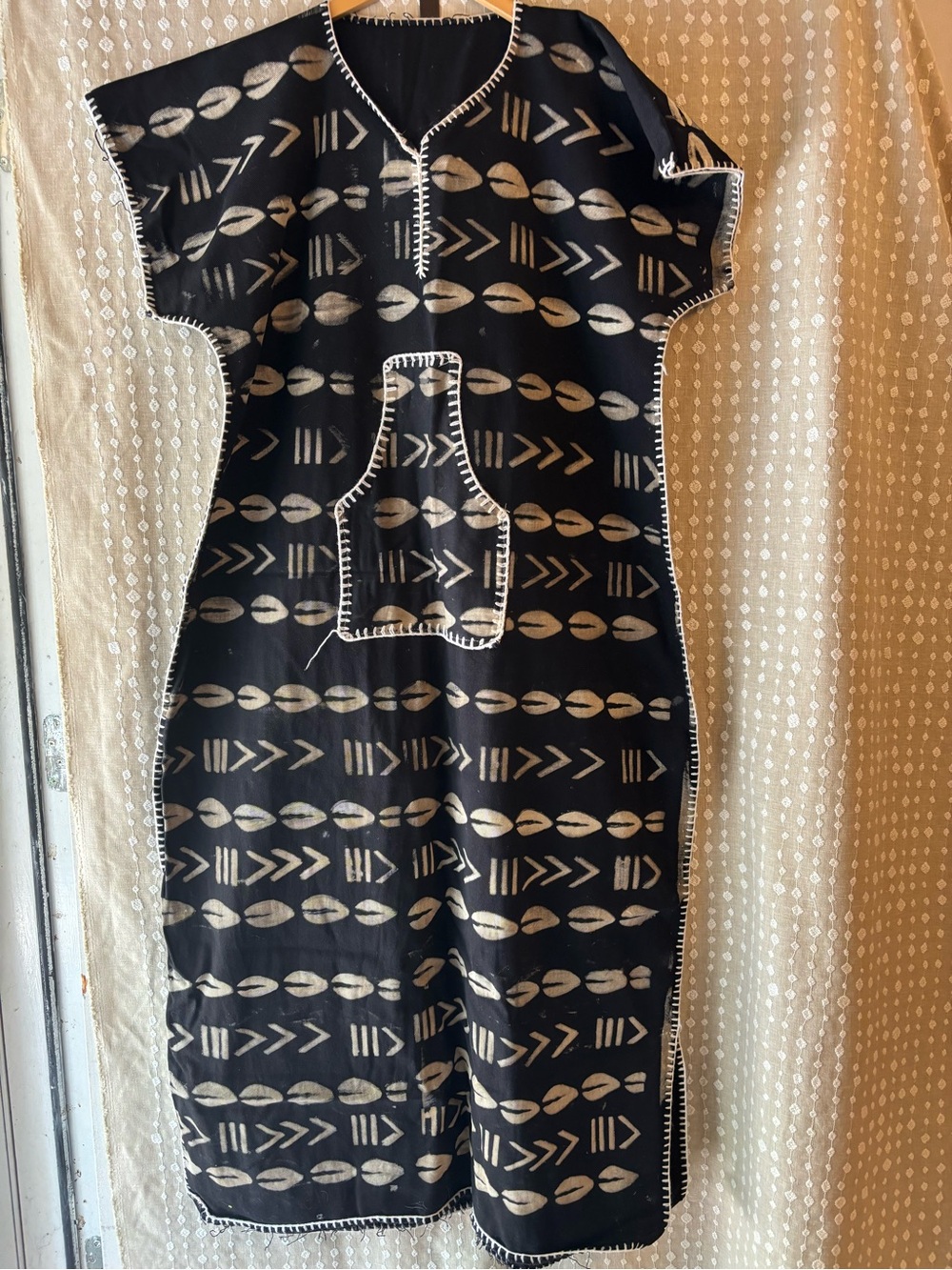 Black & White Tribal Print Maxi Dress with Front Pocket